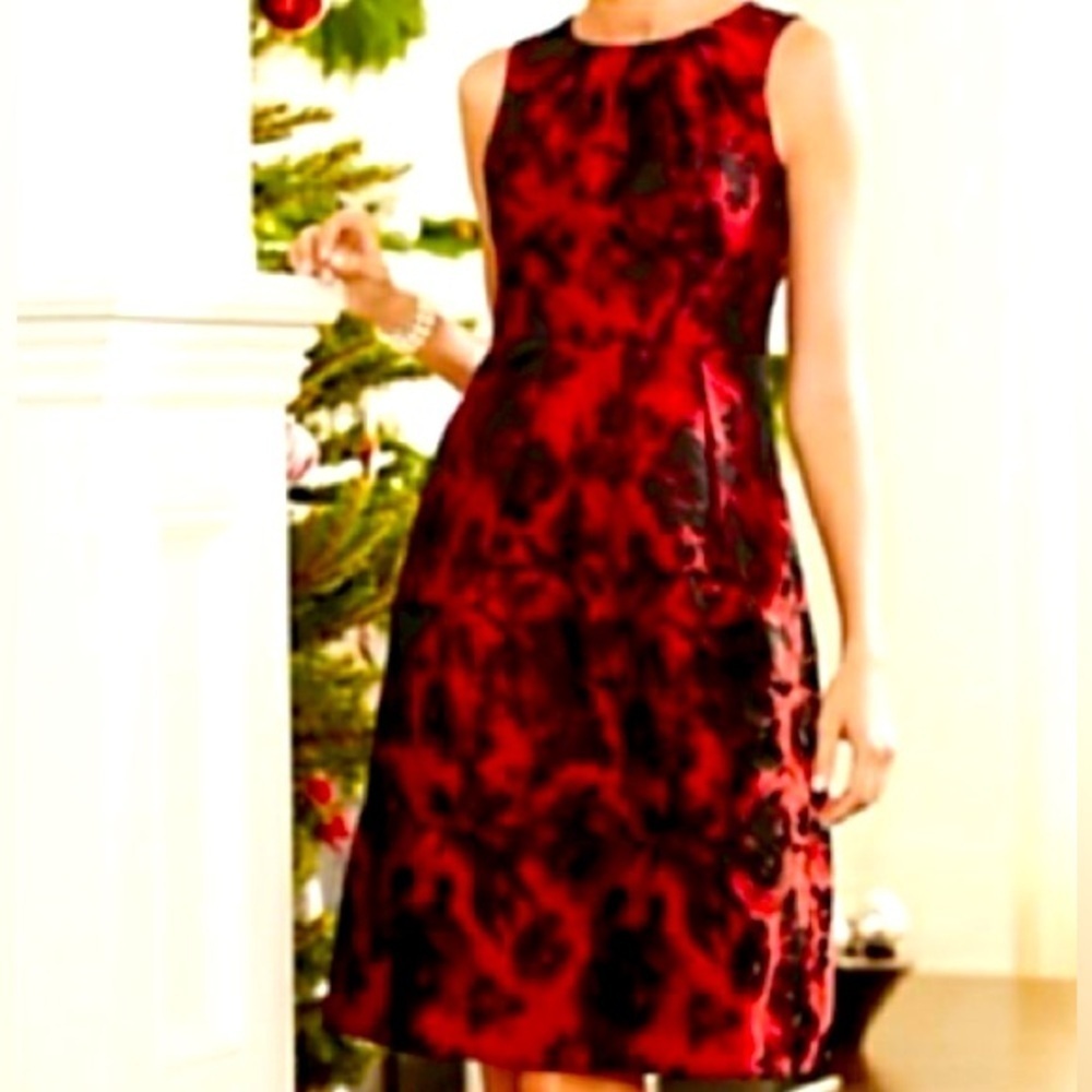 TALBOTS SZ 4 Fitted Pleated Bodice Gathered Skirt Rose Pattern Lined Dress NEW